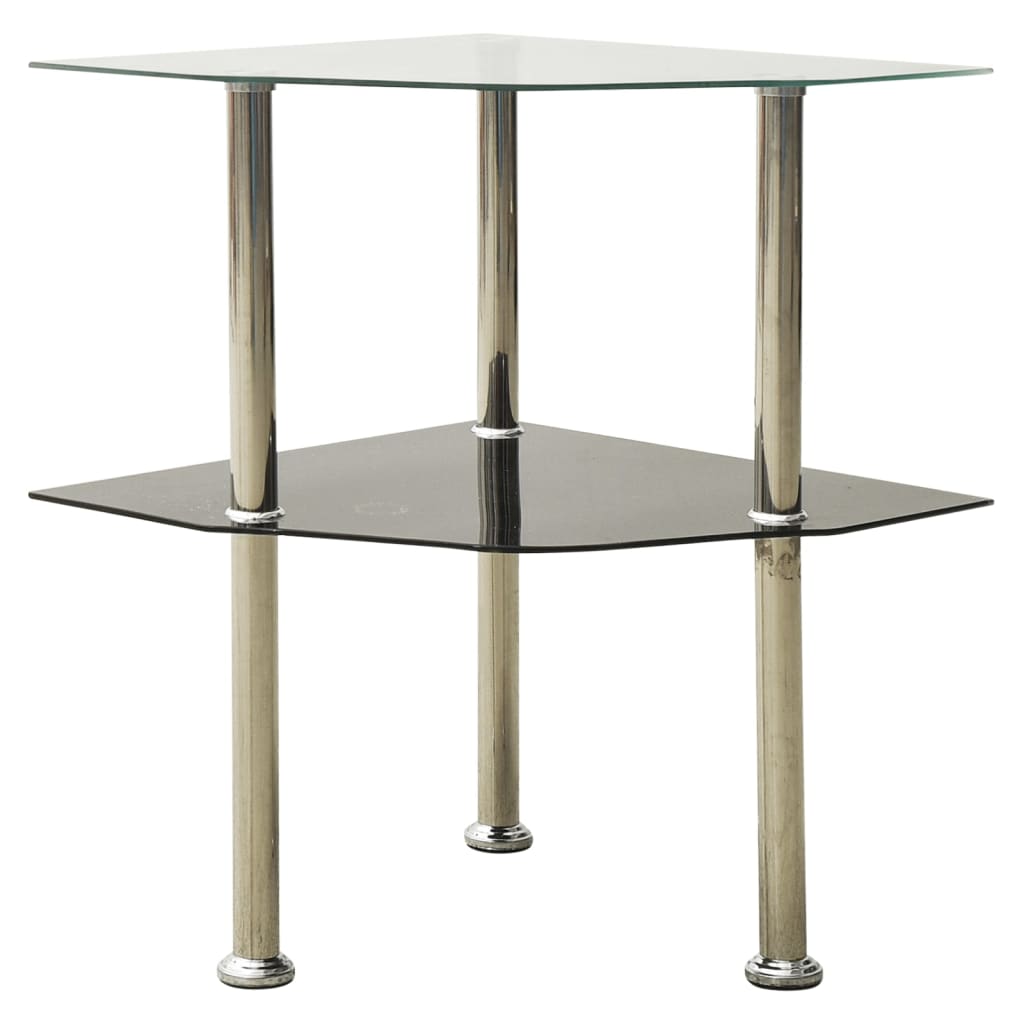 Bijzettafel 2-laags 38x38x50 cm gehard glas transparant zwart is nu te koop bij PeponiXL, paradijselijk wonen!