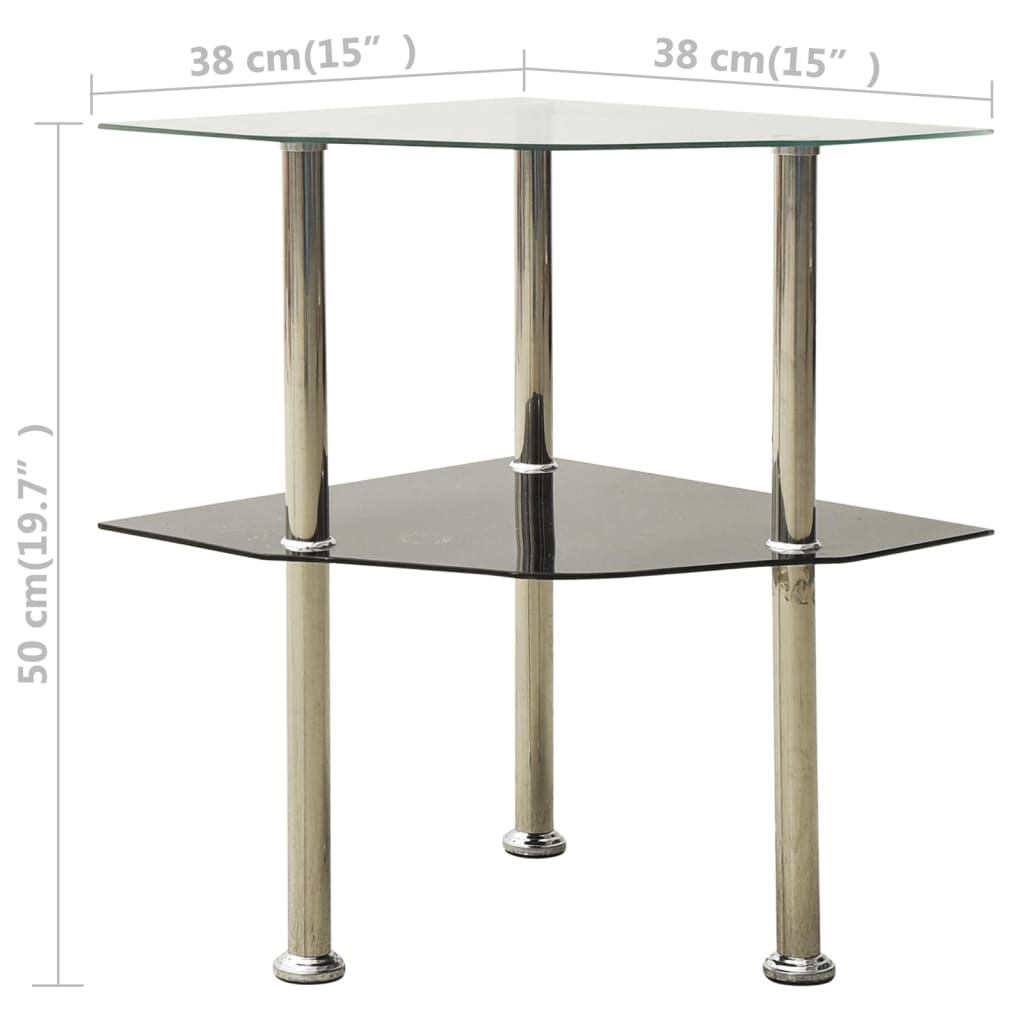 Bijzettafel 2-laags 38x38x50 cm gehard glas transparant zwart is nu te koop bij PeponiXL, paradijselijk wonen!
