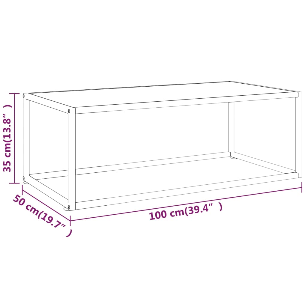 Salontafel met wit marmerglas 100x50x35 cm zwart is nu te koop bij PeponiXL, paradijselijk wonen!