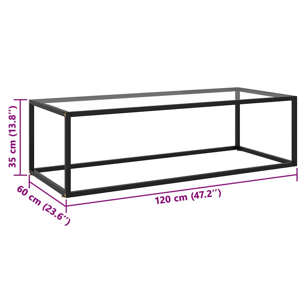 Salontafel met gehard glas 120x60x35 cm zwart