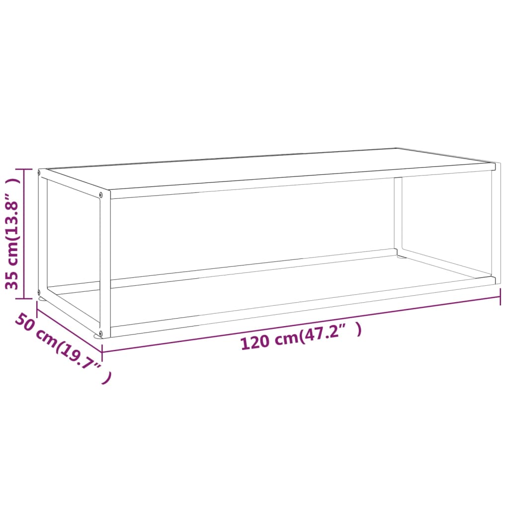 Salontafel met wit marmerglas 120x50x35 cm zwart is nu te koop bij PeponiXL, paradijselijk wonen!