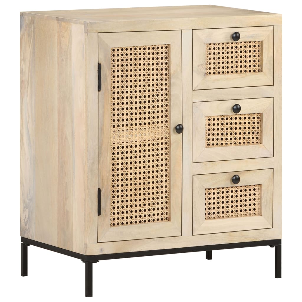 Dressoir 60x35x70 cm massief mangohout en natuurlijk riet is nu te koop bij PeponiXL, paradijselijk wonen!