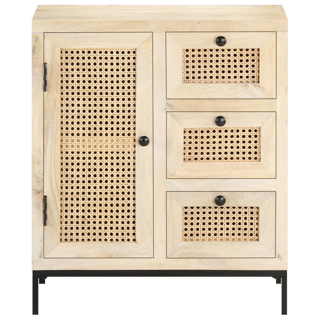 Dressoir 60x35x70 cm massief mangohout en natuurlijk riet is nu te koop bij PeponiXL, paradijselijk wonen!