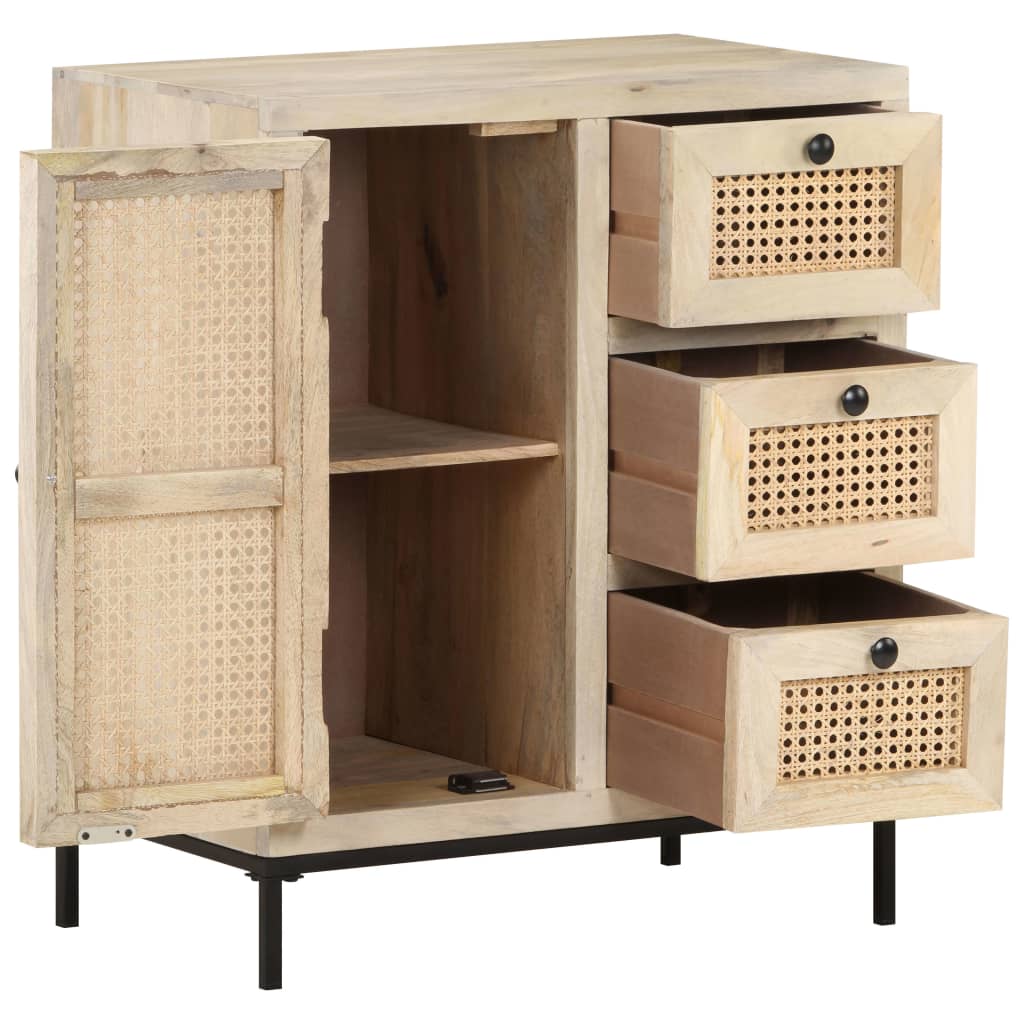 Dressoir 60x35x70 cm massief mangohout en natuurlijk riet is nu te koop bij PeponiXL, paradijselijk wonen!