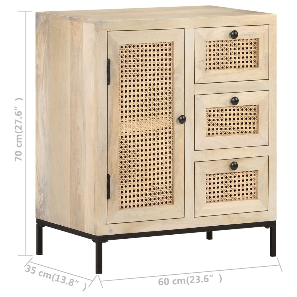 Dressoir 60x35x70 cm massief mangohout en natuurlijk riet is nu te koop bij PeponiXL, paradijselijk wonen!