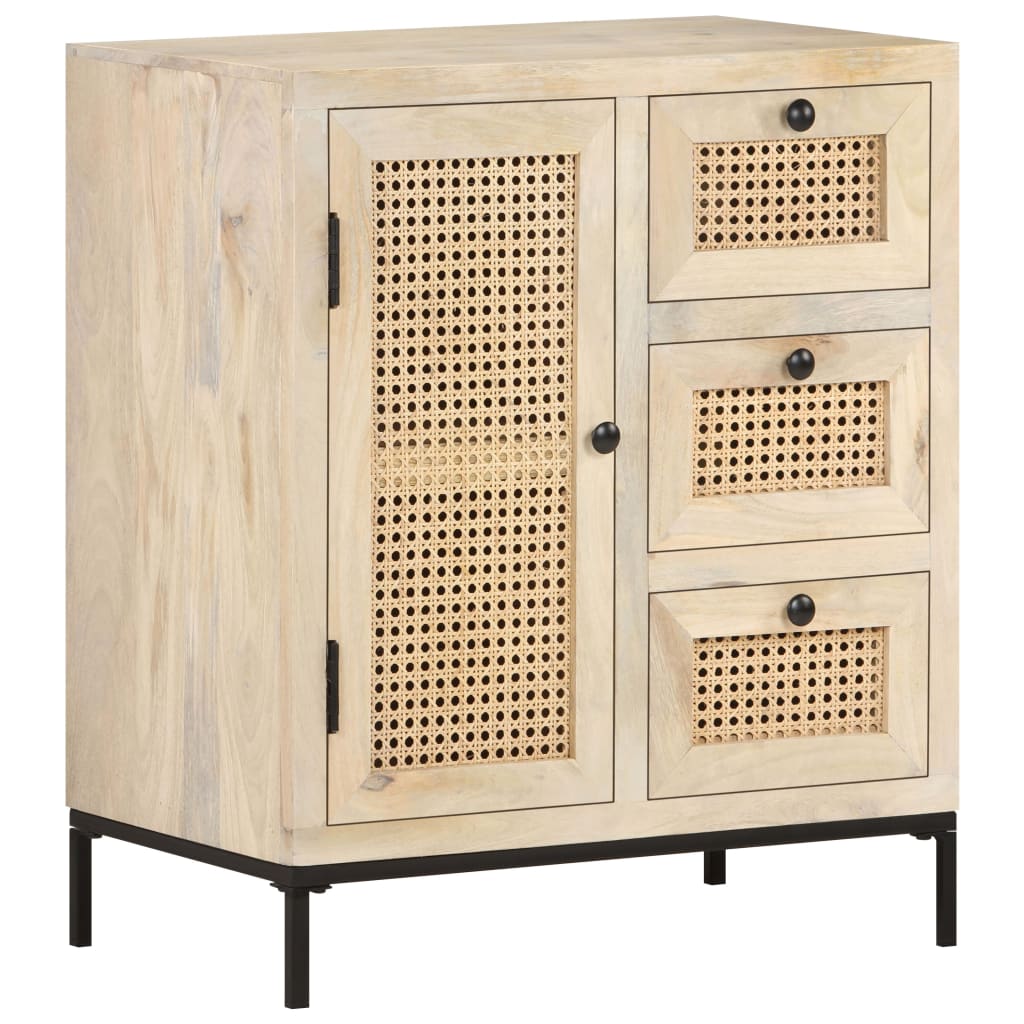 Dressoir 60x35x70 cm massief mangohout en natuurlijk riet is nu te koop bij PeponiXL, paradijselijk wonen!