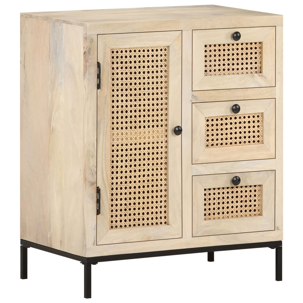 Dressoir 60x35x70 cm massief mangohout en natuurlijk riet is nu te koop bij PeponiXL, paradijselijk wonen!