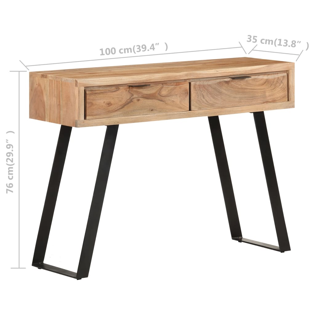 Wandtafel met natuurlijke rand 100x35x76 cm massief acaciahout is nu te koop bij PeponiXL, paradijselijk wonen!