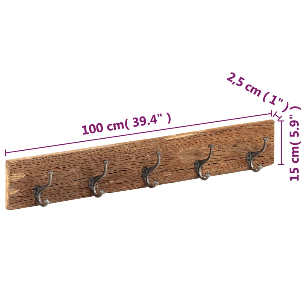 Wandkapstok met 5 haken 100x2,5x15 cm massief gerecycled hout is nu te koop bij PeponiXL, paradijselijk wonen!