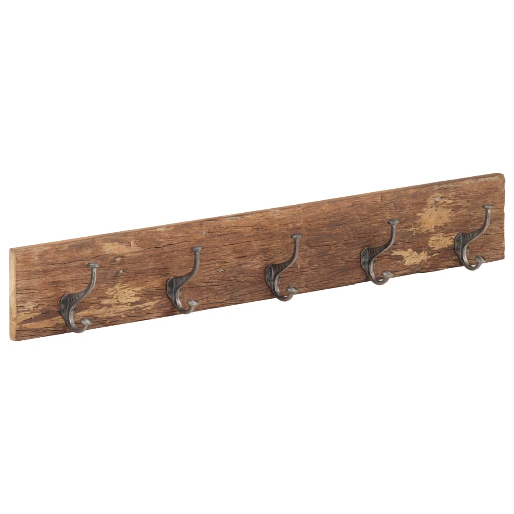 Wandkapstok met 5 haken 100x2,5x15 cm massief gerecycled hout is nu te koop bij PeponiXL, paradijselijk wonen!