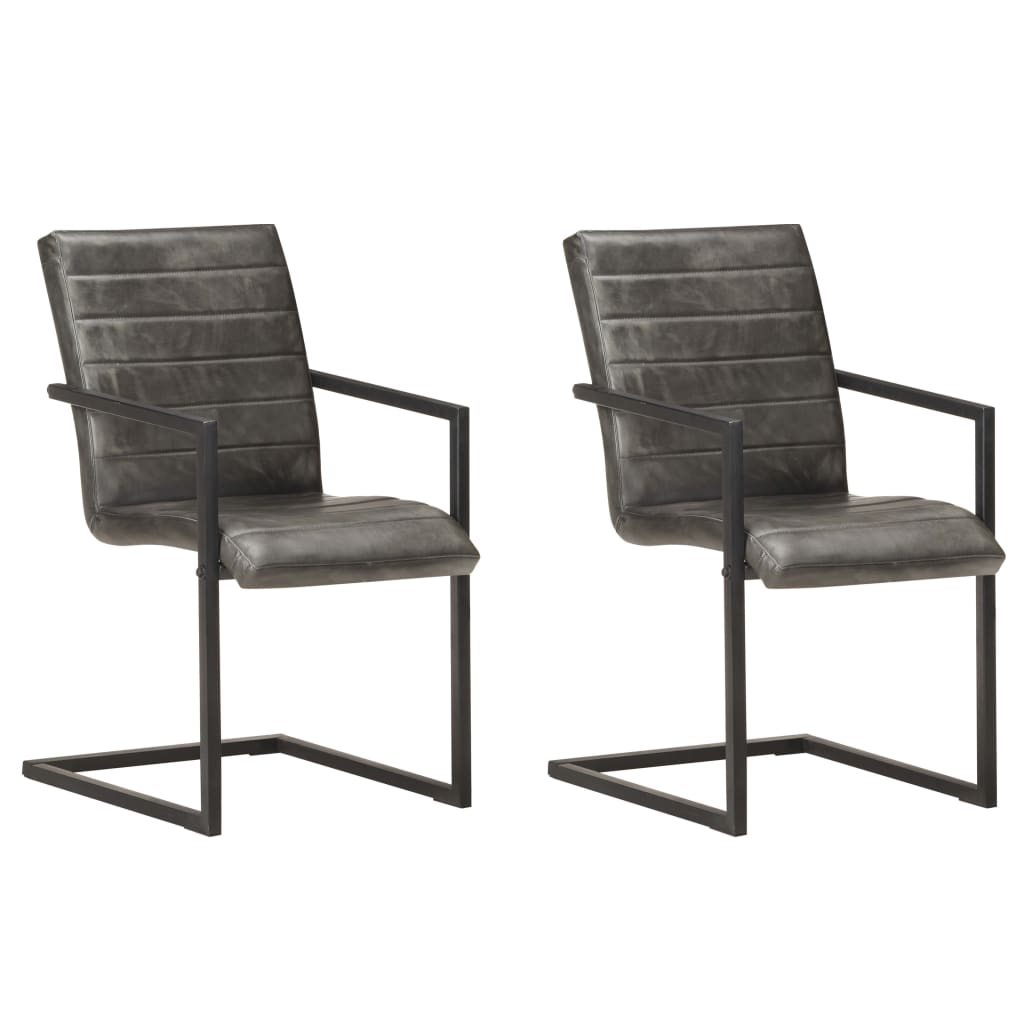 Eetkamerstoelen 2 st echt leer grijs is nu te koop bij PeponiXL, paradijselijk wonen!