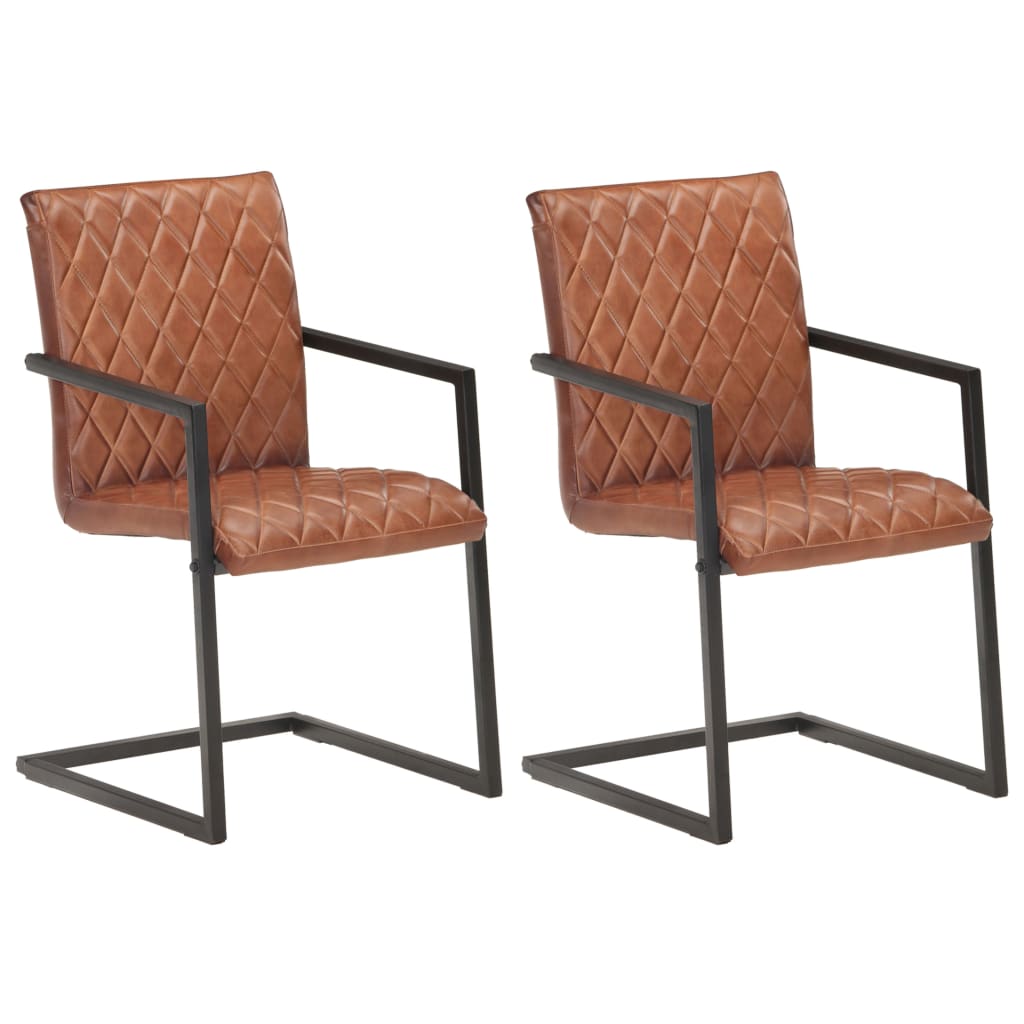 Eetkamerstoelen 2 st echt leer bruin is nu te koop bij PeponiXL, paradijselijk wonen!