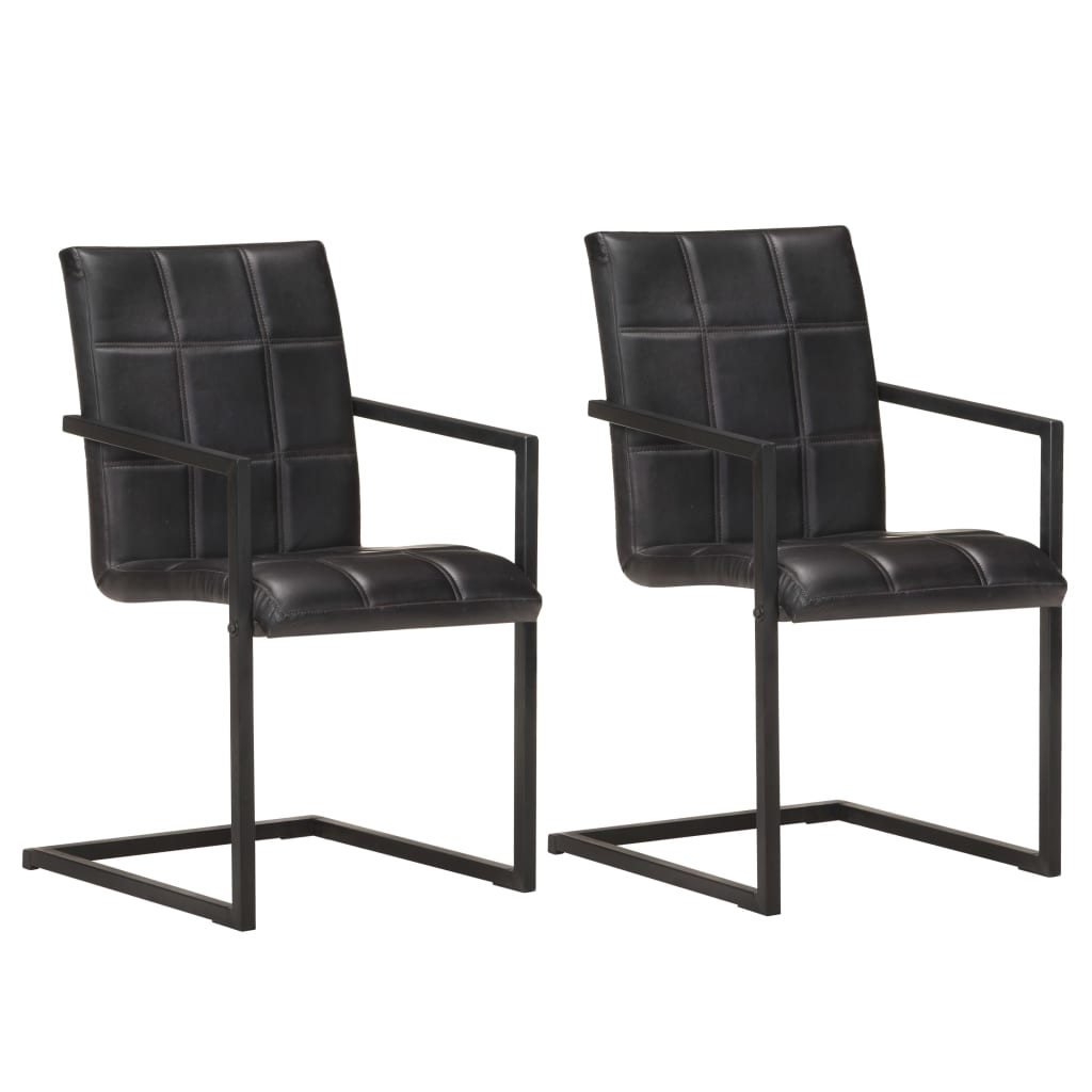 Eetkamerstoelen 2 st echt leer zwart is nu te koop bij PeponiXL, paradijselijk wonen!