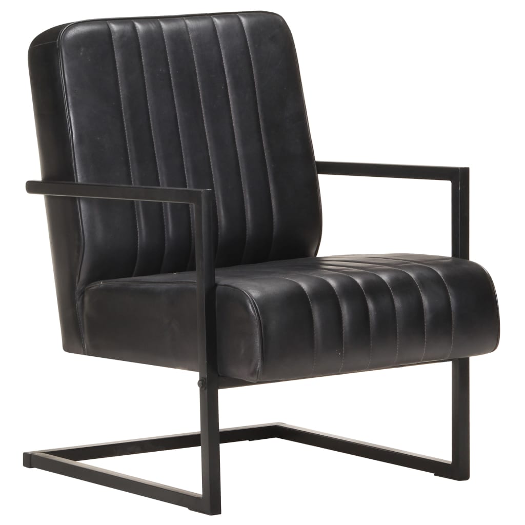 Fauteuil echt leer zwart is nu te koop bij PeponiXL, paradijselijk wonen!
