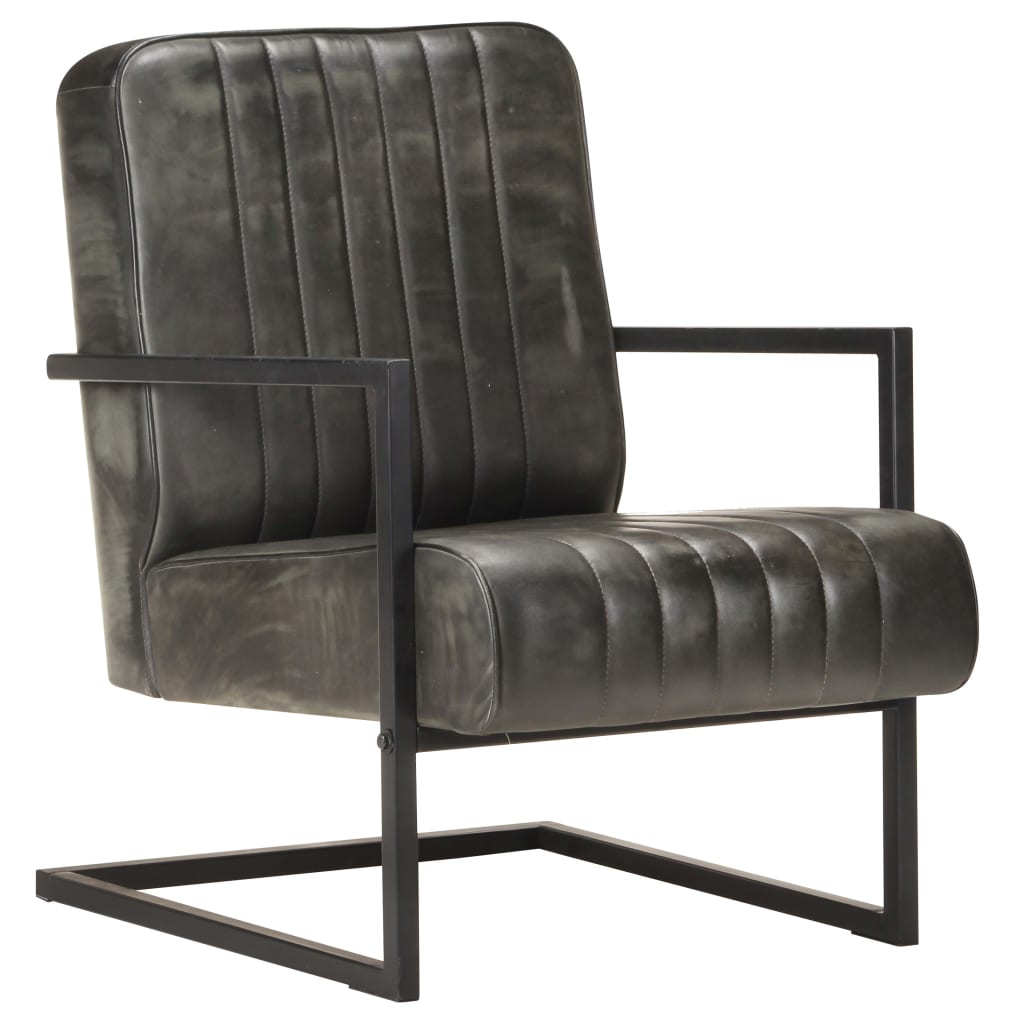 Fauteuil echt leer verweerd grijs is nu te koop bij PeponiXL, paradijselijk wonen!