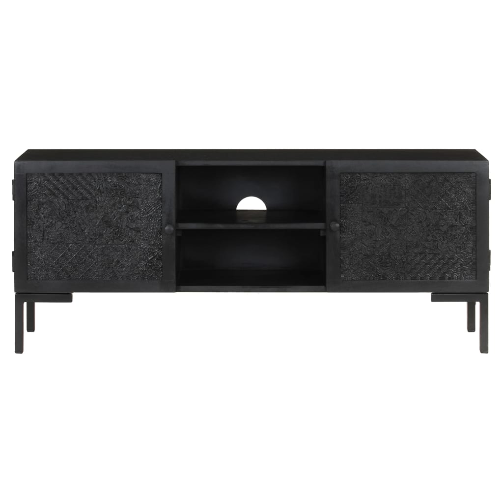 Tv-meubel 115x30x46 cm massief mangohout zwart is nu te koop bij PeponiXL, paradijselijk wonen!