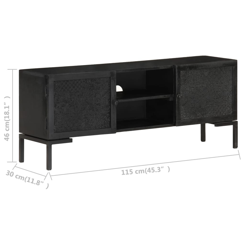 Tv-meubel 115x30x46 cm massief mangohout zwart is nu te koop bij PeponiXL, paradijselijk wonen!
