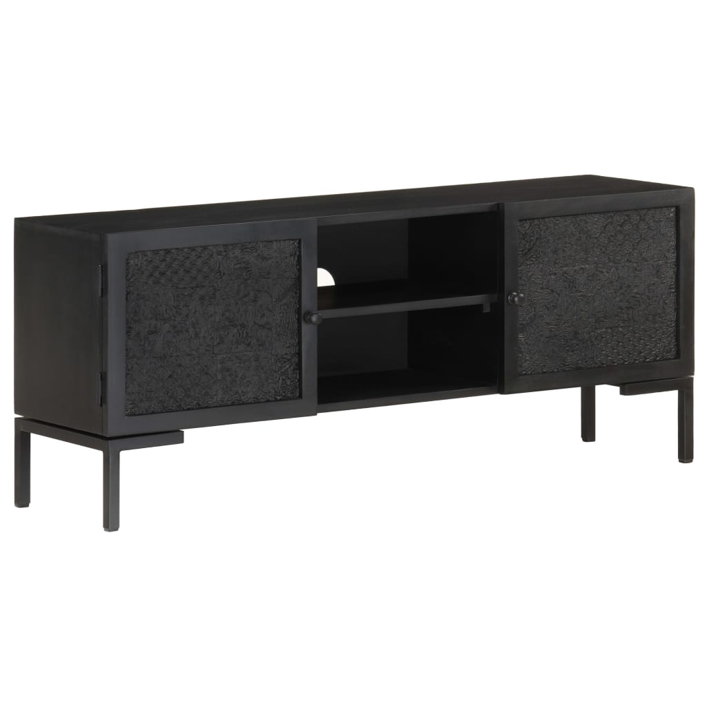 Tv-meubel 115x30x46 cm massief mangohout zwart is nu te koop bij PeponiXL, paradijselijk wonen!