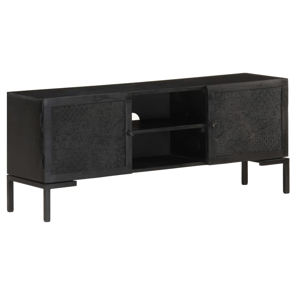 Tv-meubel 115x30x46 cm massief mangohout zwart is nu te koop bij PeponiXL, paradijselijk wonen!