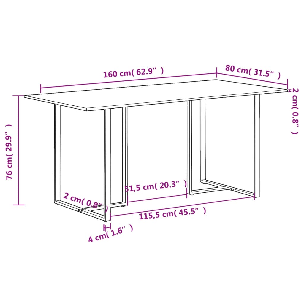 Eettafel 160 cm ruw mangohout is nu te koop bij PeponiXL, paradijselijk wonen!