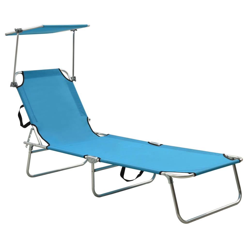 Ligbed met luifel inklapbaar staal turquoise en blauw is nu te koop bij PeponiXL, paradijselijk wonen!