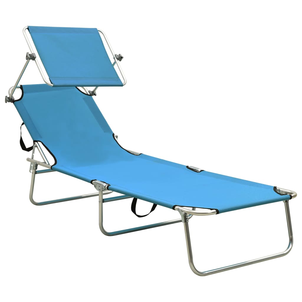 Ligbed met luifel inklapbaar staal turquoise en blauw is nu te koop bij PeponiXL, paradijselijk wonen!
