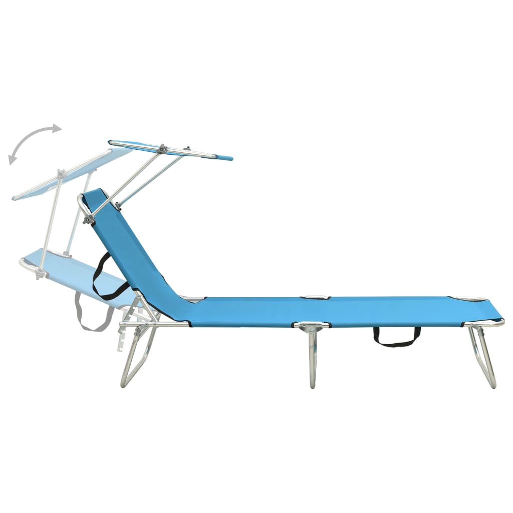Ligbed met luifel inklapbaar staal turquoise en blauw is nu te koop bij PeponiXL, paradijselijk wonen!