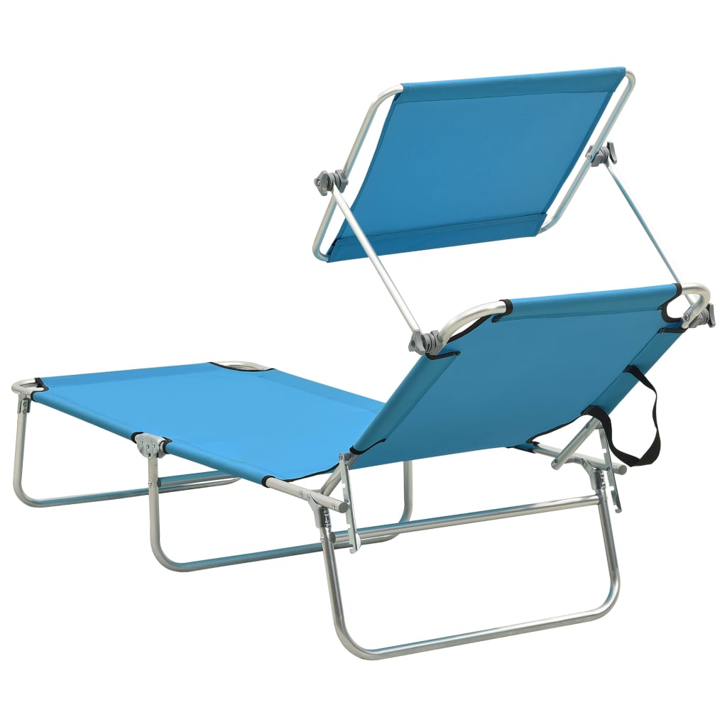 Ligbed met luifel inklapbaar staal turquoise en blauw is nu te koop bij PeponiXL, paradijselijk wonen!