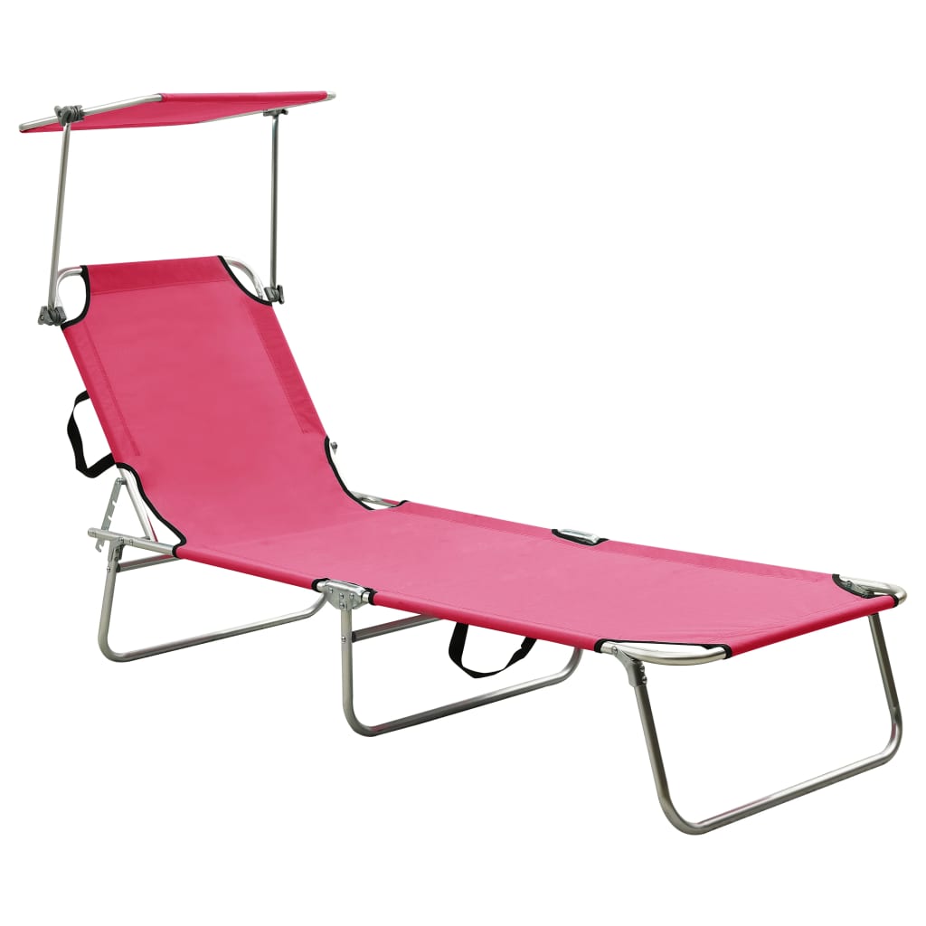 Ligbed met luifel inklapbaar staal magenta is nu te koop bij PeponiXL, paradijselijk wonen!