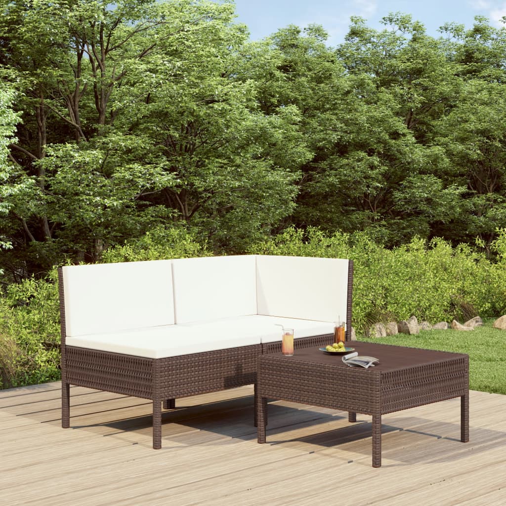 3-delige Loungeset met kussens poly rattan bruin is nu te koop bij PeponiXL, paradijselijk wonen!