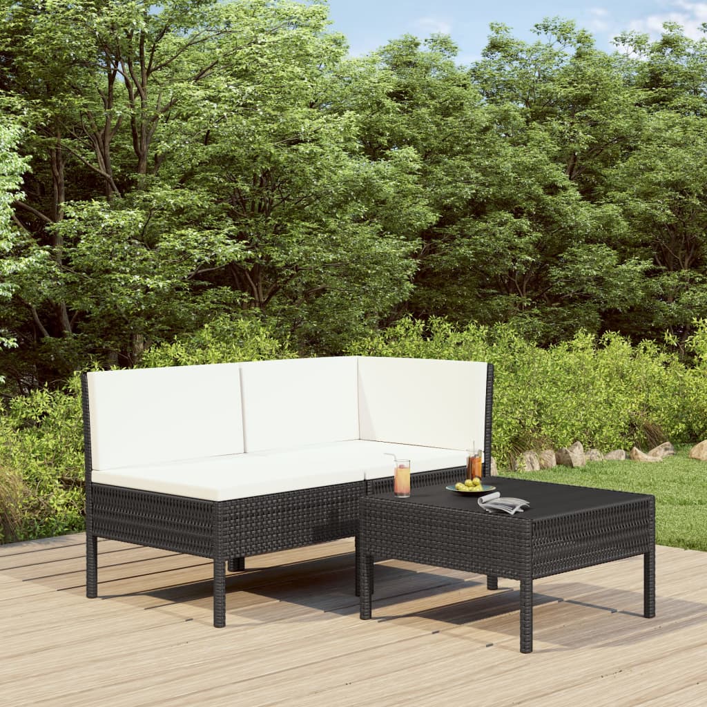 3-delige Loungeset met kussens poly rattan zwart is nu te koop bij PeponiXL, paradijselijk wonen!