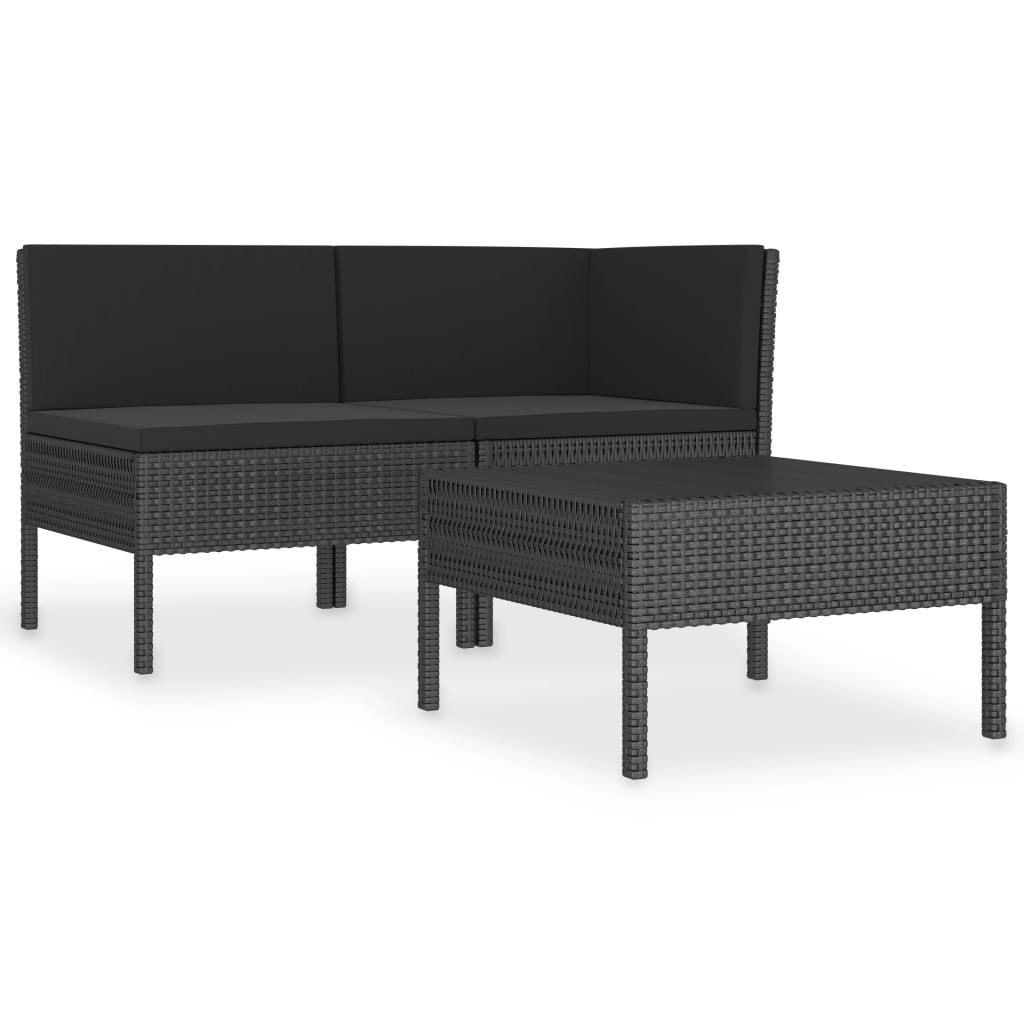 3-delige Loungeset met kussens poly rattan zwart is nu te koop bij PeponiXL, paradijselijk wonen!