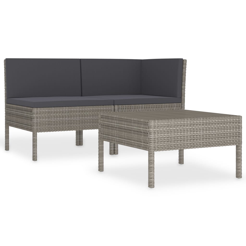 3-delige Loungeset met kussens poly rattan grijs is nu te koop bij PeponiXL, paradijselijk wonen!