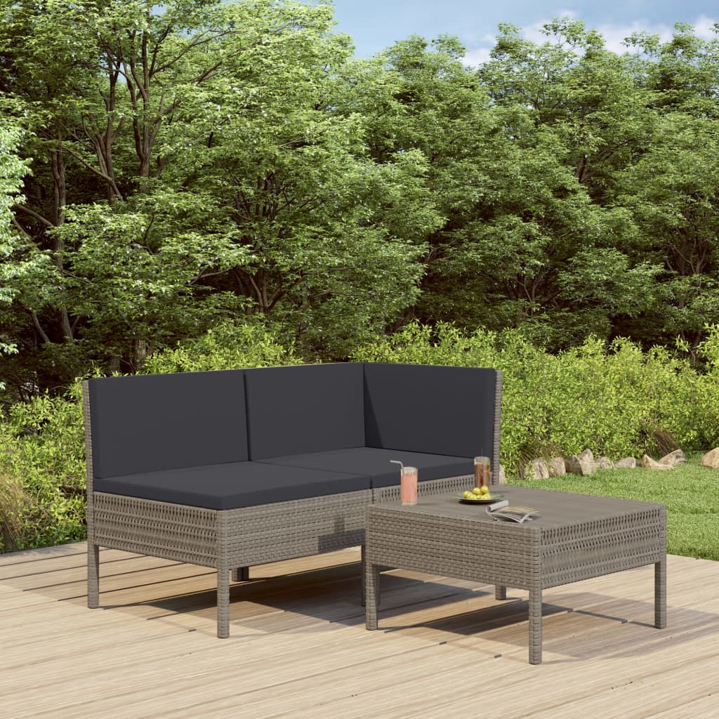 3-delige Loungeset met kussens poly rattan grijs is nu te koop bij PeponiXL, paradijselijk wonen!