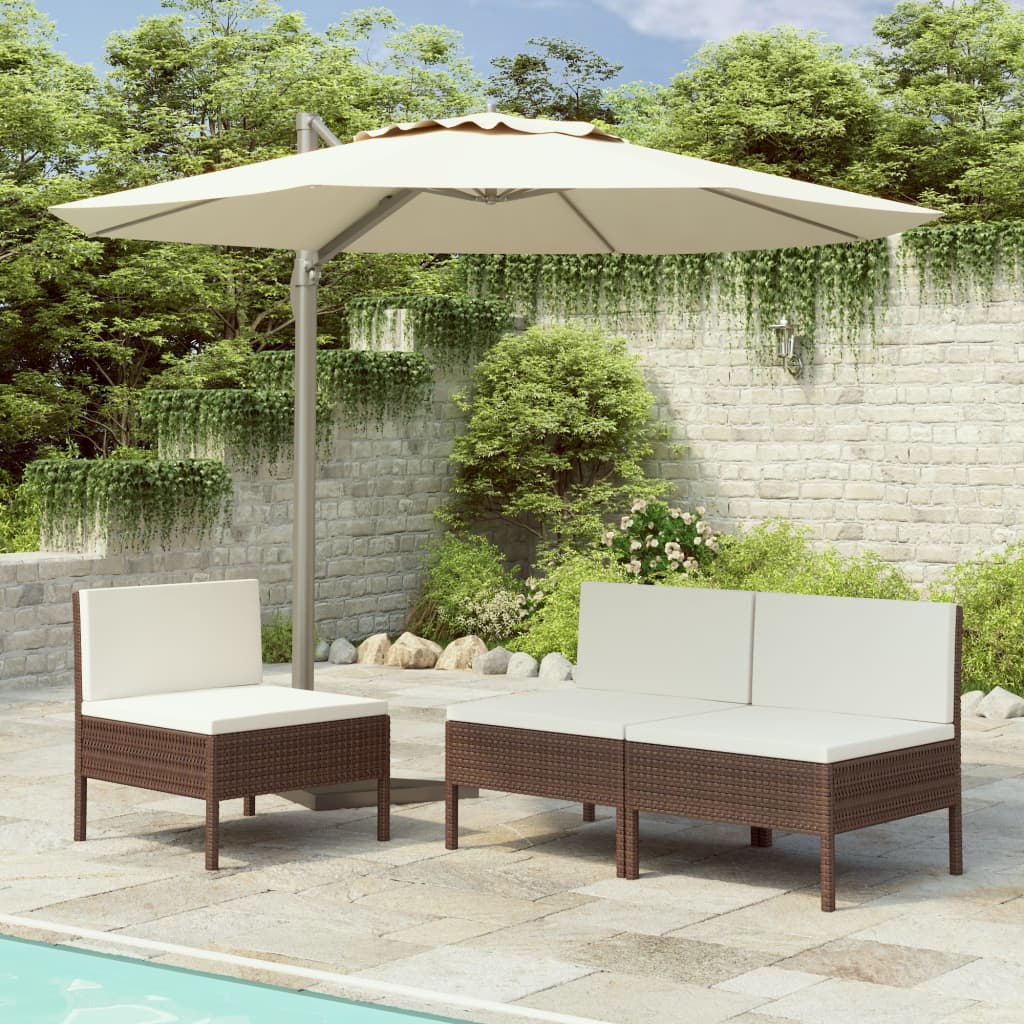 Tuinstoelen 3 st met kussens poly rattan bruin is nu te koop bij PeponiXL, paradijselijk wonen!