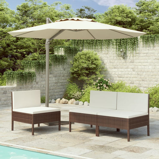 Tuinstoelen 3 st met kussens poly rattan bruin is nu te koop bij PeponiXL, paradijselijk wonen!