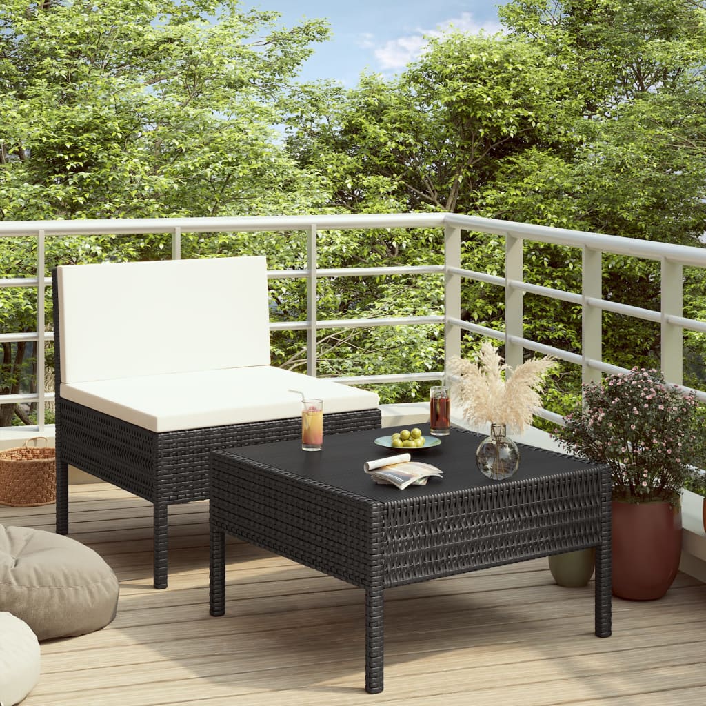 2-delige Loungeset met kussens poly rattan zwart is nu te koop bij PeponiXL, paradijselijk wonen!