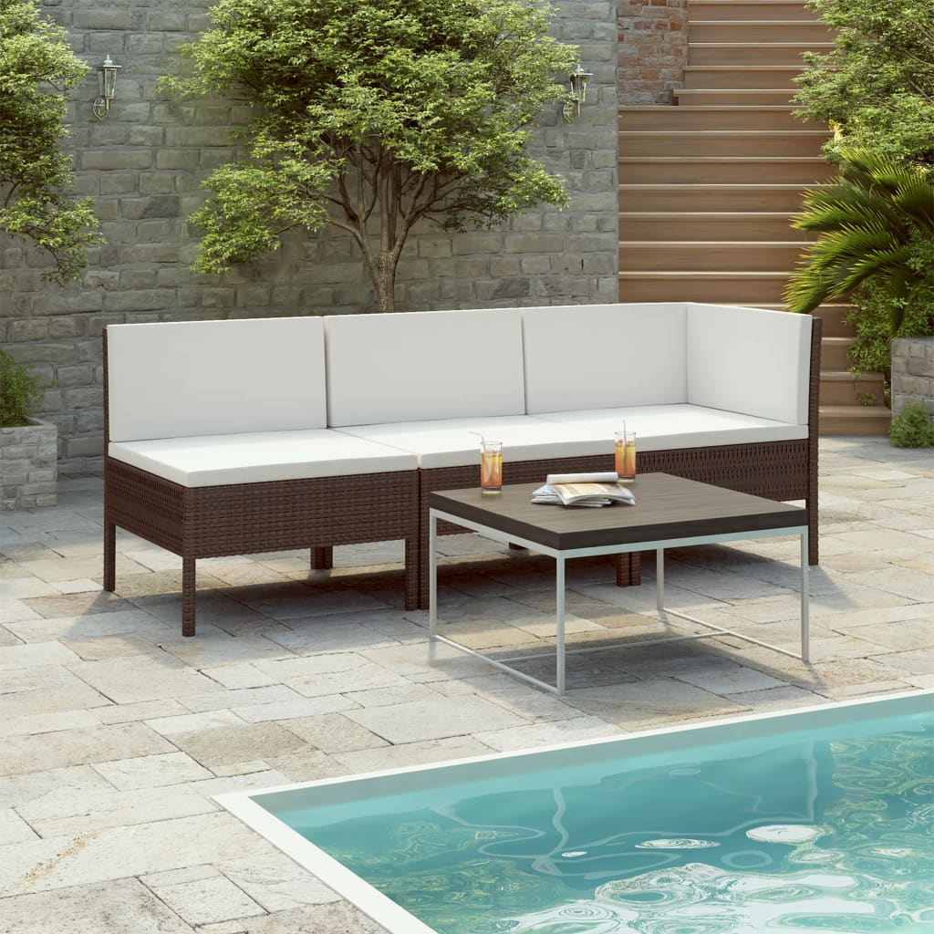 3-delige Loungeset met kussens poly rattan bruin is nu te koop bij PeponiXL, paradijselijk wonen!