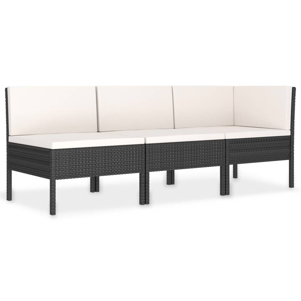 3-delige Loungeset met kussens poly rattan zwart is nu te koop bij PeponiXL, paradijselijk wonen!