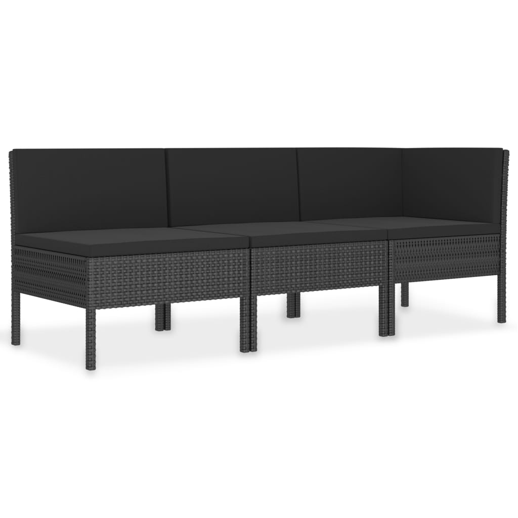 3-delige Loungeset met kussens poly rattan zwart is nu te koop bij PeponiXL, paradijselijk wonen!