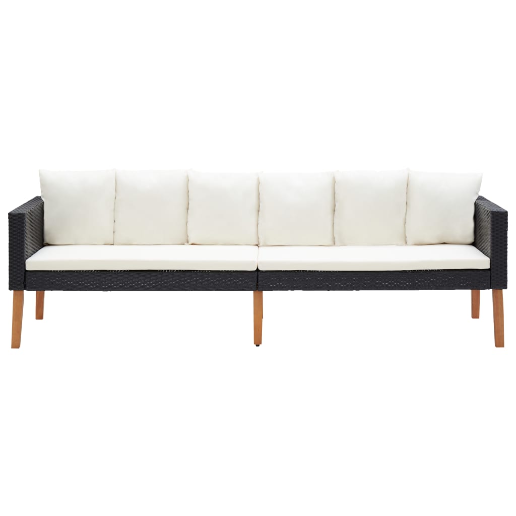 Tuinbank 3-zits met kussens poly rattan zwart is nu te koop bij PeponiXL, paradijselijk wonen!