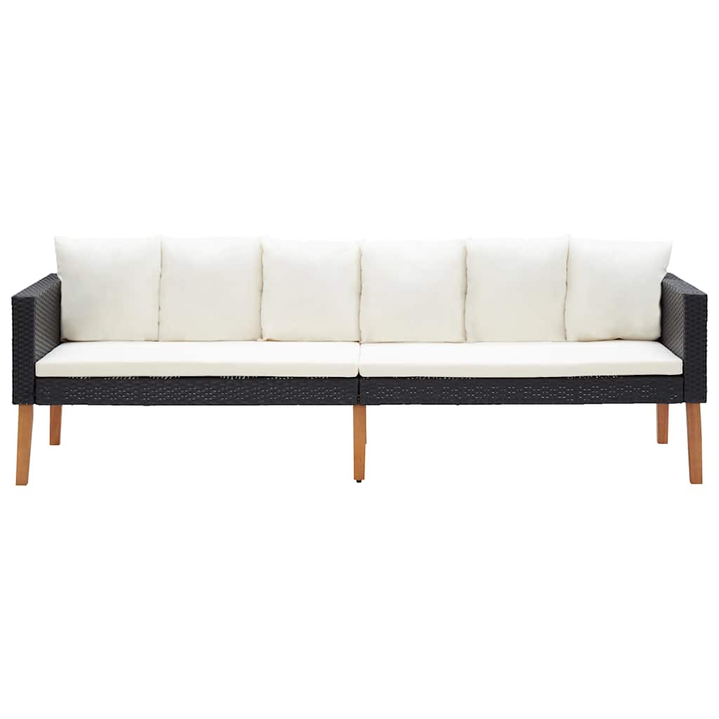 Tuinbank 3-zits met kussens poly rattan zwart is nu te koop bij PeponiXL, paradijselijk wonen!