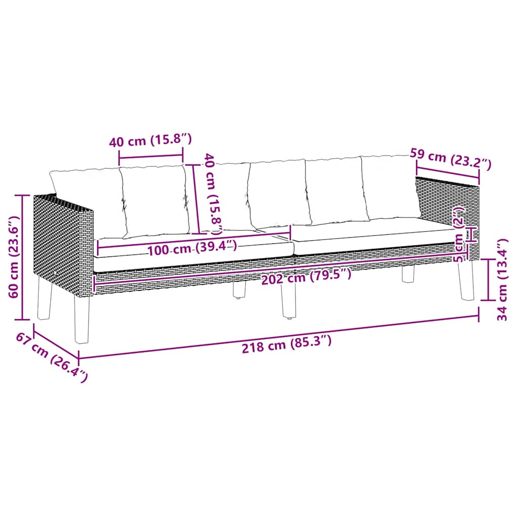 Tuinbank 3-zits met kussens poly rattan zwart is nu te koop bij PeponiXL, paradijselijk wonen!