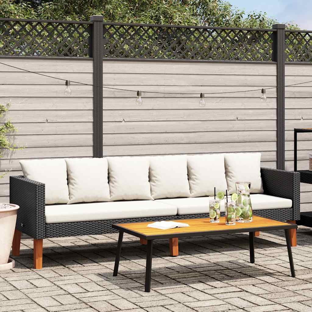 Tuinbank 3-zits met kussens poly rattan zwart is nu te koop bij PeponiXL, paradijselijk wonen!