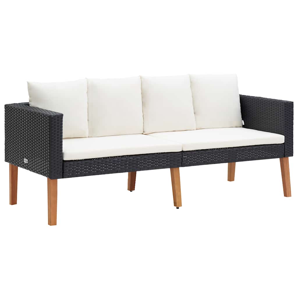 Tuinbank 2-zits met kussens poly rattan zwart is nu te koop bij PeponiXL, paradijselijk wonen!