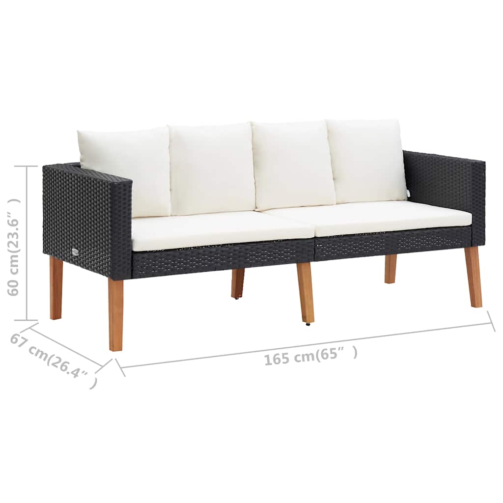 Tuinbank 2-zits met kussens poly rattan zwart is nu te koop bij PeponiXL, paradijselijk wonen!