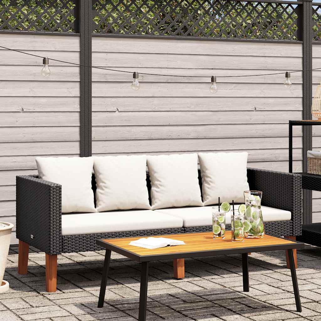 Tuinbank 2-zits met kussens poly rattan zwart is nu te koop bij PeponiXL, paradijselijk wonen!