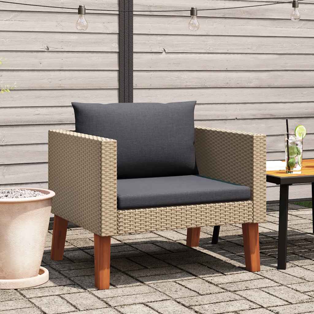 Tuinbank eenzits met kussens poly rattan beige is nu te koop bij PeponiXL, paradijselijk wonen!
