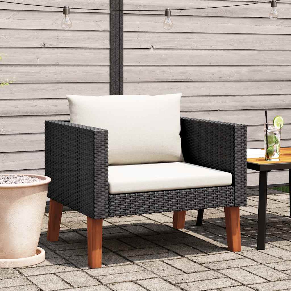 Tuinbank eenzits met kussens poly rattan zwart is nu te koop bij PeponiXL, paradijselijk wonen!