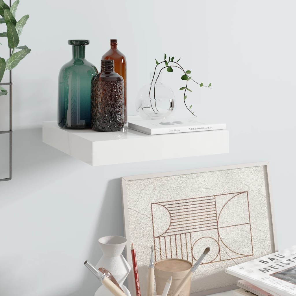 Wandschap zwevend 23x23,5x3,8 cm MDF hoogglans wit is nu te koop bij PeponiXL, paradijselijk wonen!